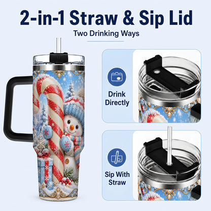 #pl[40oz|Black] Snowman Candy Cane 40oz Tumbler with Handle, Christmas Winter Travel Cup