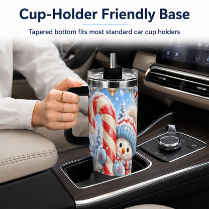 #pl[40oz|Black] Snowman Candy Cane 40oz Tumbler with Handle, Christmas Winter Travel Cup