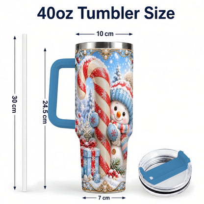 #pl[40oz|Blue] Snowman Candy Cane 40oz Tumbler with Handle, Christmas Winter Travel Cup