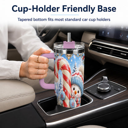 #pl[40oz|Pink] Snowman Candy Cane 40oz Tumbler with Handle, Christmas Winter Travel Cup