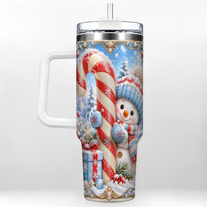 Snowman Candy Cane 40oz Tumbler with Handle, Christmas Winter Travel Cup
