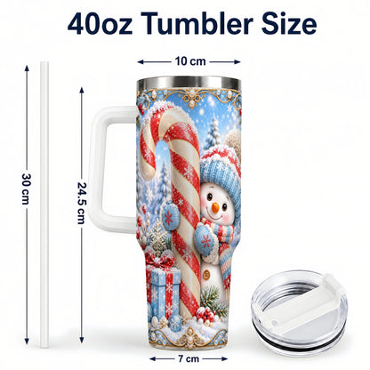 #pl[40oz|White] Snowman Candy Cane 40oz Tumbler with Handle, Christmas Winter Travel Cup