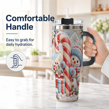 #pl[40oz|Black] Snowman Candy Cane 40oz Tumbler with Handle, Winter Holiday Travel Cup