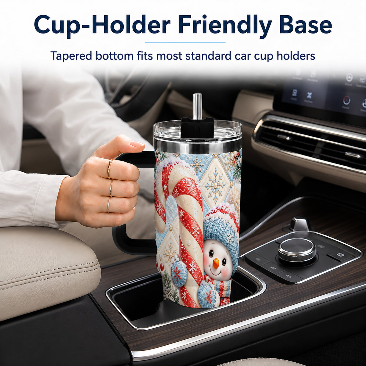 #pl[40oz|Black] Snowman Candy Cane 40oz Tumbler with Handle, Winter Holiday Travel Cup