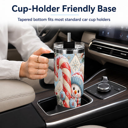 #pl[40oz|Black] Snowman Candy Cane 40oz Tumbler with Handle, Winter Holiday Travel Cup