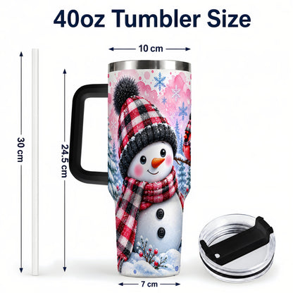 #pl[40oz|Black] Snowman Cardinal 40oz Tumbler with Handle, Plaid Winter Travel Cup