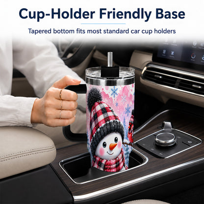 #pl[40oz|Black] Snowman Cardinal 40oz Tumbler with Handle, Plaid Winter Travel Cup