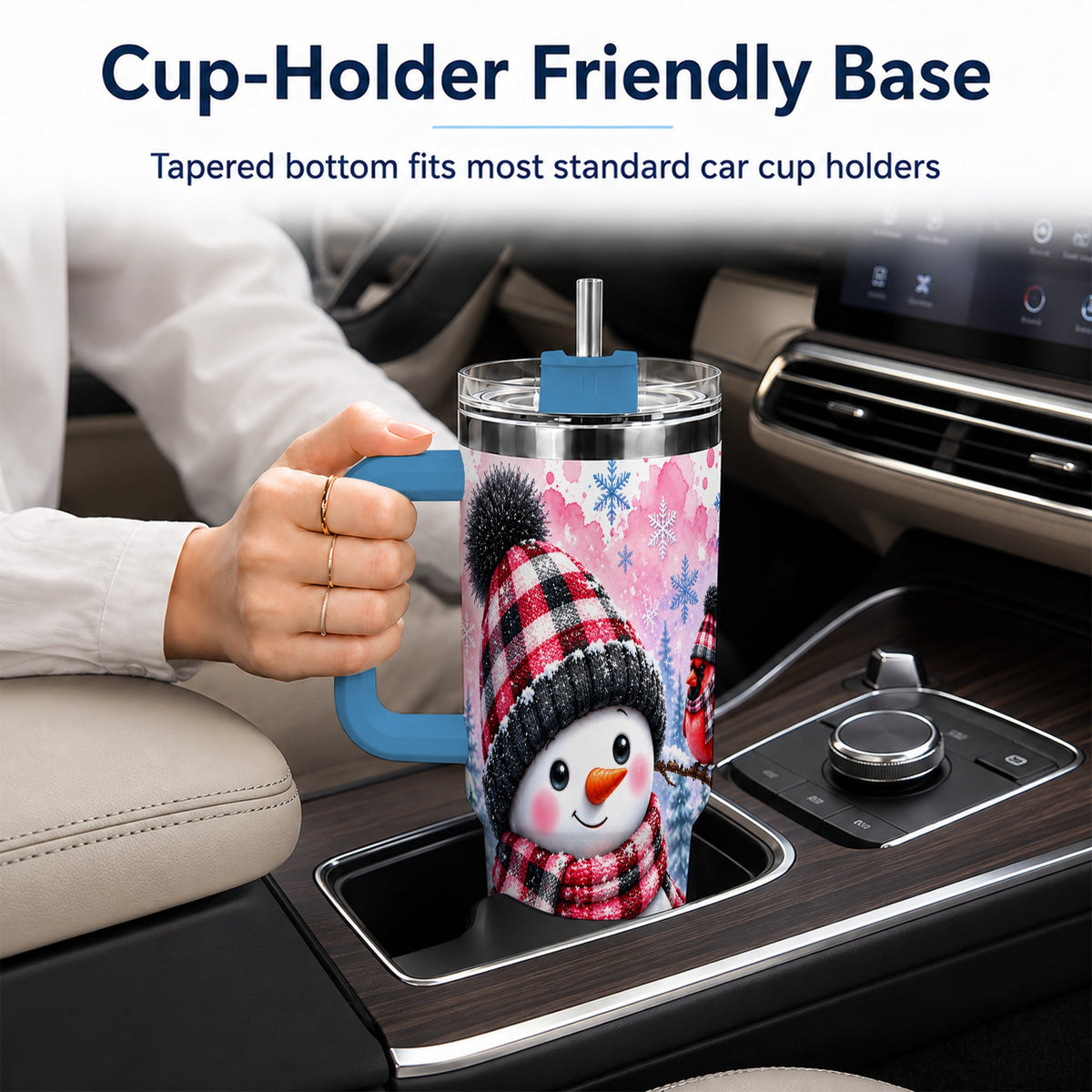 #pl[40oz|Blue] Snowman Cardinal 40oz Tumbler with Handle, Plaid Winter Travel Cup