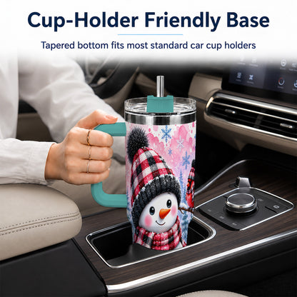 #pl[40oz|Green] Snowman Cardinal 40oz Tumbler with Handle, Plaid Winter Travel Cup