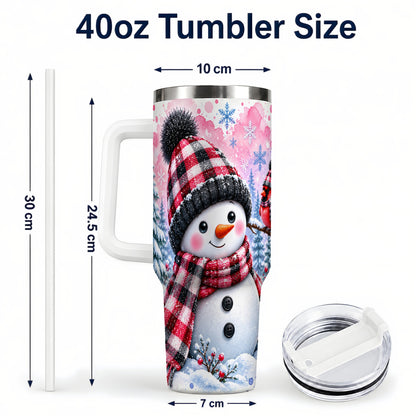 #pl[40oz|White] Snowman Cardinal 40oz Tumbler with Handle, Plaid Winter Travel Cup