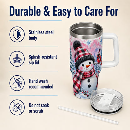 #pl[40oz|White] Snowman Cardinal 40oz Tumbler with Handle, Plaid Winter Travel Cup