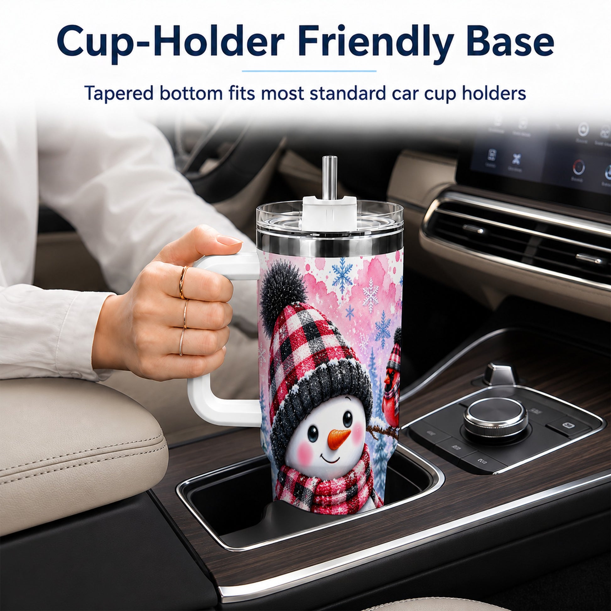 #pl[40oz|White] Snowman Cardinal 40oz Tumbler with Handle, Plaid Winter Travel Cup