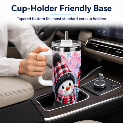 #pl[40oz|White] Snowman Cardinal 40oz Tumbler with Handle, Plaid Winter Travel Cup