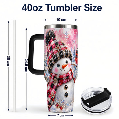 #pl[40oz|Black] Jeweled Snowman 40oz Tumbler with Handle, Cardinal Winter Travel Cup