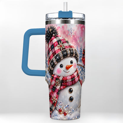 #pl[40oz|Blue] Jeweled Snowman 40oz Tumbler with Handle, Cardinal Winter Travel Cup
