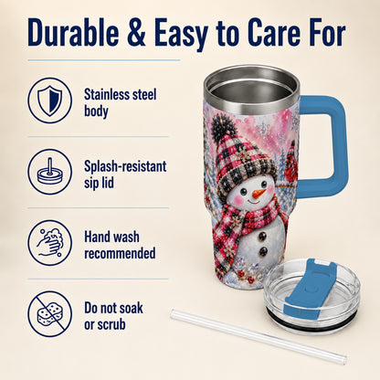 #pl[40oz|Blue] Jeweled Snowman 40oz Tumbler with Handle, Cardinal Winter Travel Cup