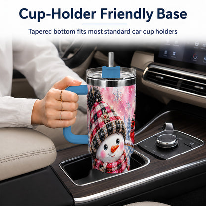 #pl[40oz|Blue] Jeweled Snowman 40oz Tumbler with Handle, Cardinal Winter Travel Cup