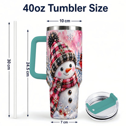 #pl[40oz|Green] Jeweled Snowman 40oz Tumbler with Handle, Cardinal Winter Travel Cup