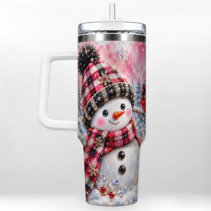 Jeweled Snowman 40oz Tumbler with Handle, Cardinal Winter Travel Cup