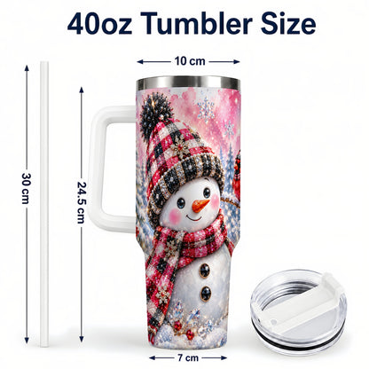 #pl[40oz|White] Jeweled Snowman 40oz Tumbler with Handle, Cardinal Winter Travel Cup