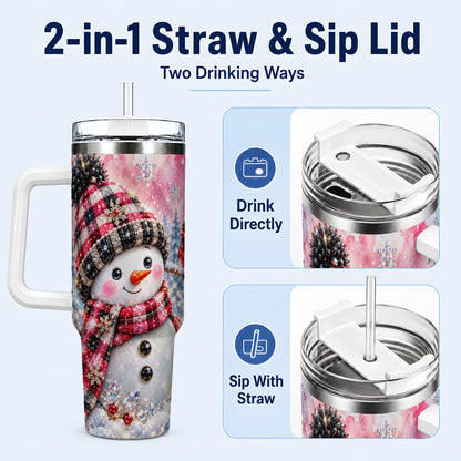 #pl[40oz|White] Jeweled Snowman 40oz Tumbler with Handle, Cardinal Winter Travel Cup