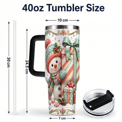 #pl[40oz|Black] Snowman Present 40oz Tumbler with Handle, Holiday Winter Travel Cup
