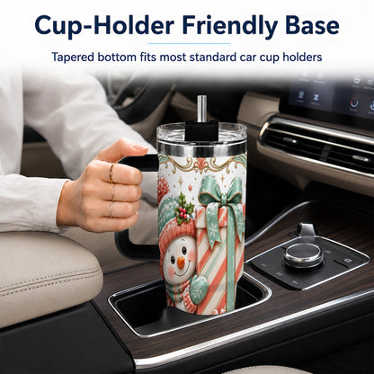 #pl[40oz|Black] Snowman Present 40oz Tumbler with Handle, Holiday Winter Travel Cup
