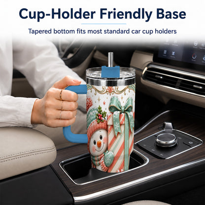 #pl[40oz|Blue] Snowman Present 40oz Tumbler with Handle, Holiday Winter Travel Cup