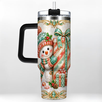 #pl[40oz|Black] Snowman Present Tumbler 40oz, Holiday Tumbler, Stainless Steel Travel Cup