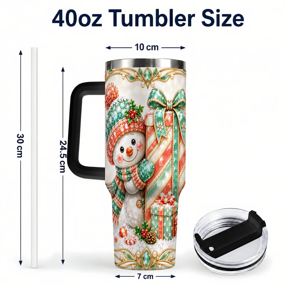 #pl[40oz|Black] Snowman Present Tumbler 40oz, Holiday Tumbler, Stainless Steel Travel Cup