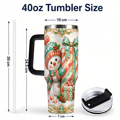 #pl[40oz|Black] Snowman Present Tumbler 40oz, Holiday Tumbler, Stainless Steel Travel Cup