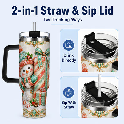 #pl[40oz|Black] Snowman Present Tumbler 40oz, Holiday Tumbler, Stainless Steel Travel Cup