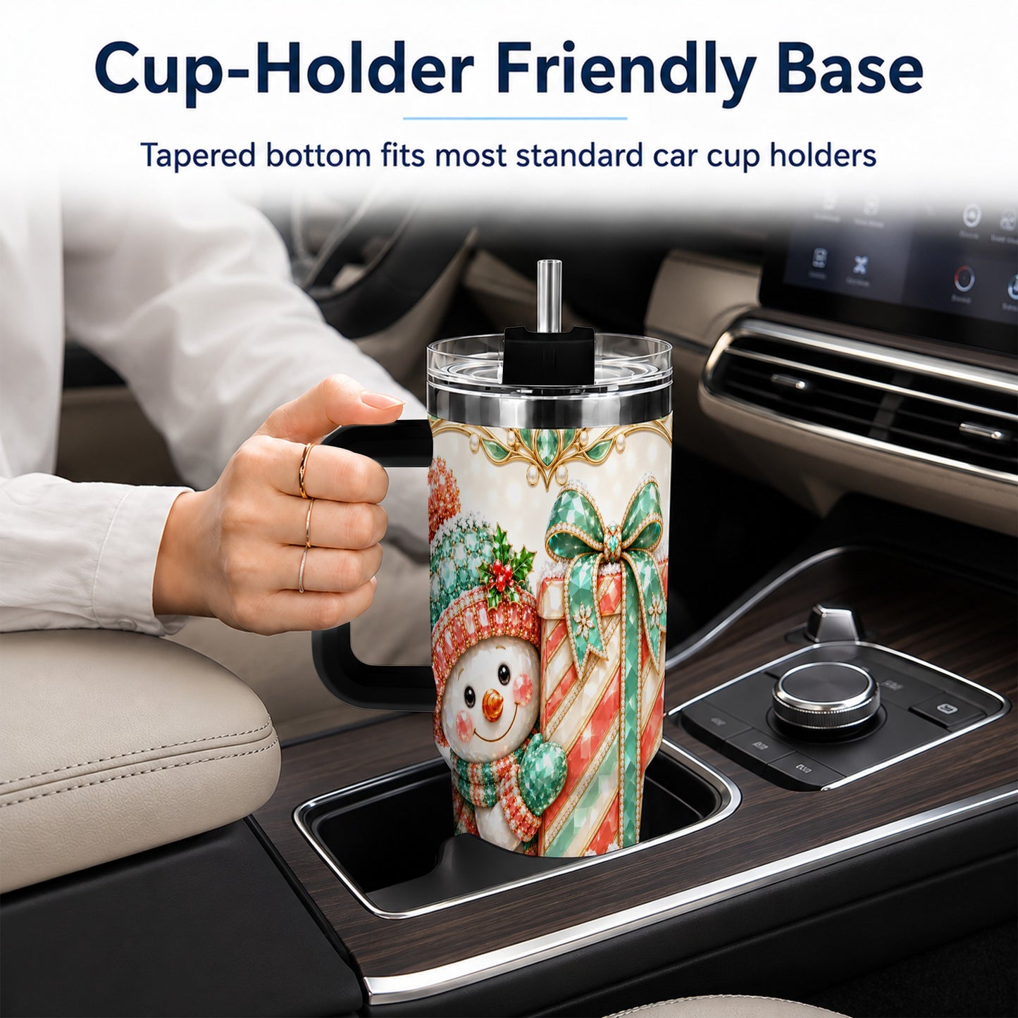 #pl[40oz|Black] Snowman Present Tumbler 40oz, Holiday Tumbler, Stainless Steel Travel Cup