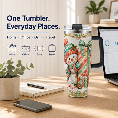 #pl[40oz|Black] Snowman Present Tumbler 40oz, Holiday Tumbler, Stainless Steel Travel Cup