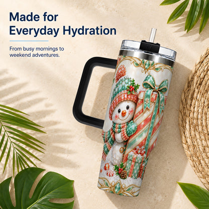 #pl[40oz|Black] Snowman Present Tumbler 40oz, Holiday Tumbler, Stainless Steel Travel Cup