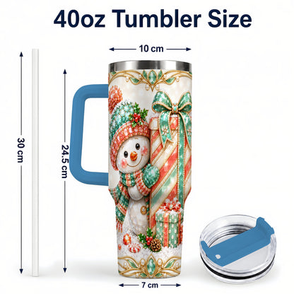 #pl[40oz|Blue] Snowman Present Tumbler 40oz, Holiday Tumbler, Stainless Steel Travel Cup