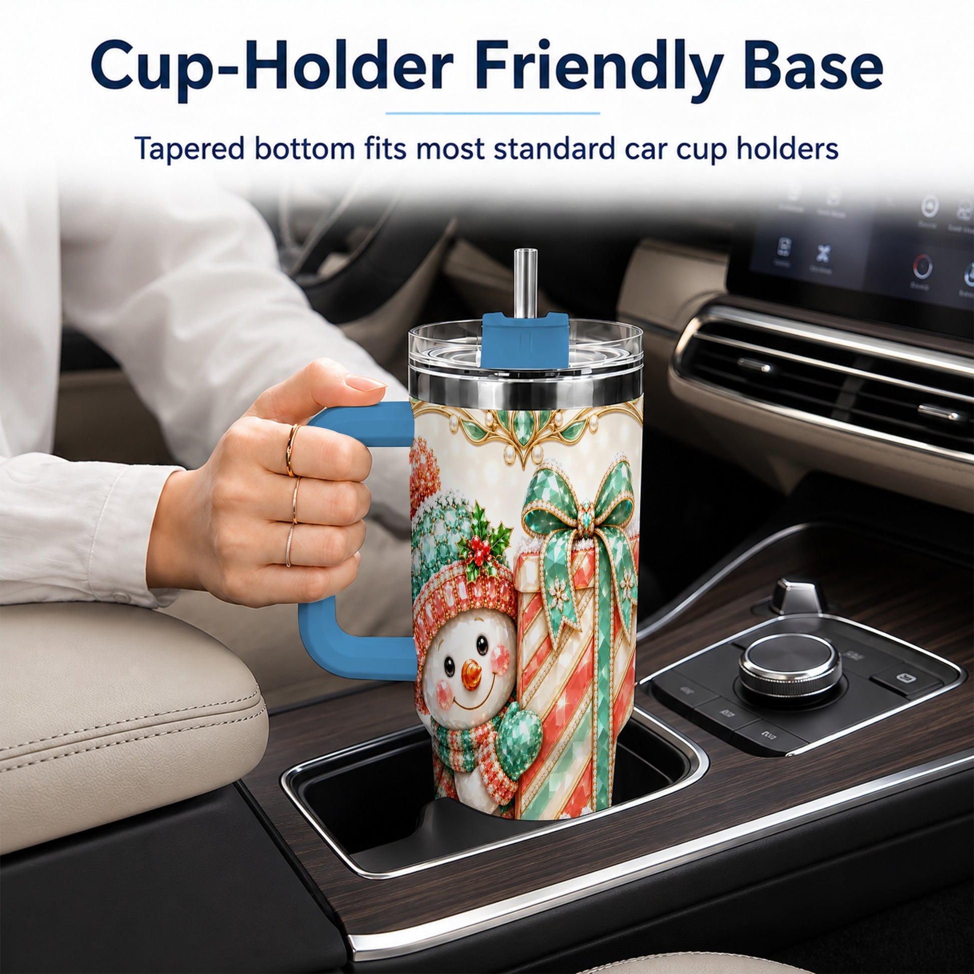 #pl[40oz|Blue] Snowman Present Tumbler 40oz, Holiday Tumbler, Stainless Steel Travel Cup