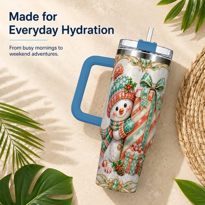#pl[40oz|Blue] Snowman Present Tumbler 40oz, Holiday Tumbler, Stainless Steel Travel Cup