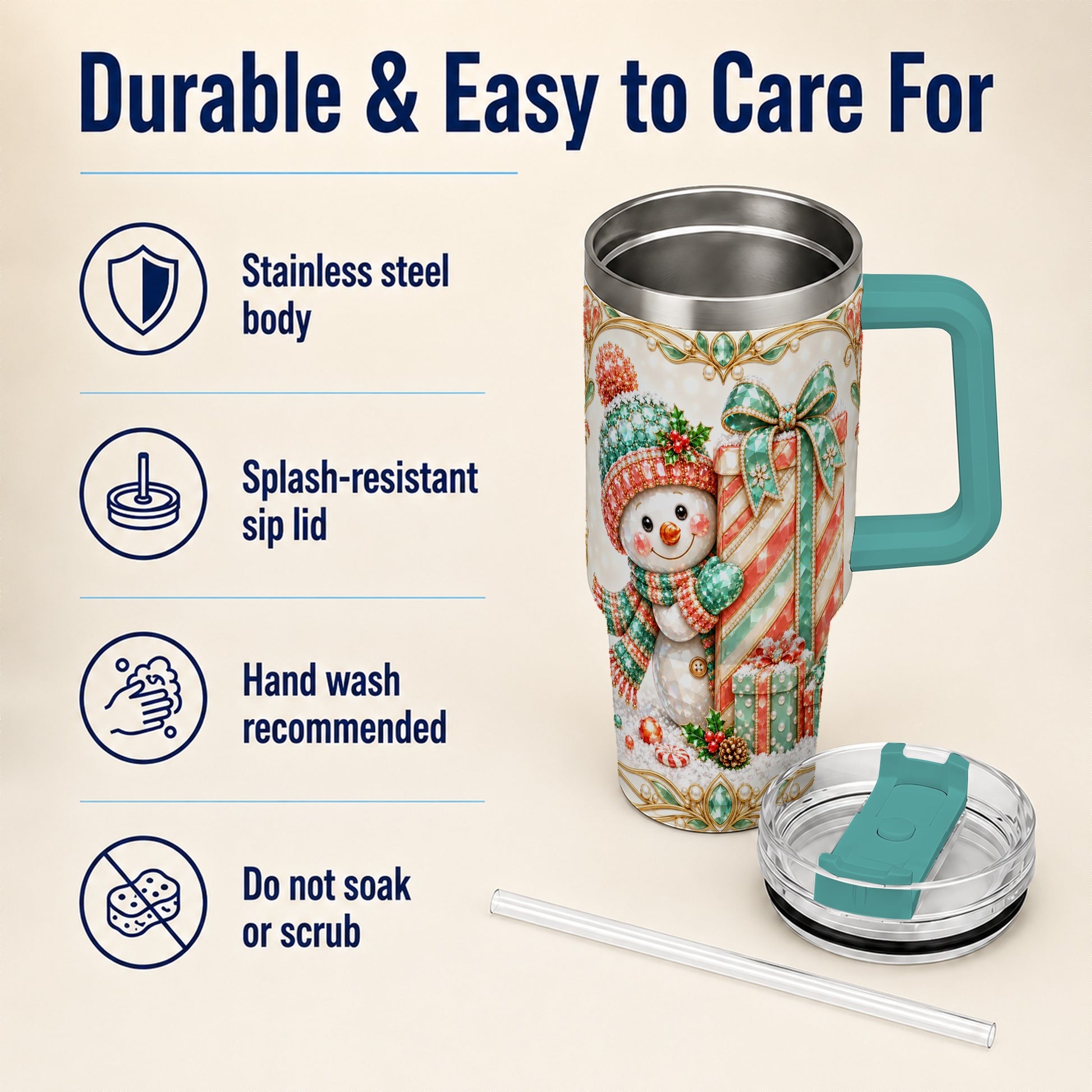 #pl[40oz|Green] Snowman Present Tumbler 40oz, Holiday Tumbler, Stainless Steel Travel Cup