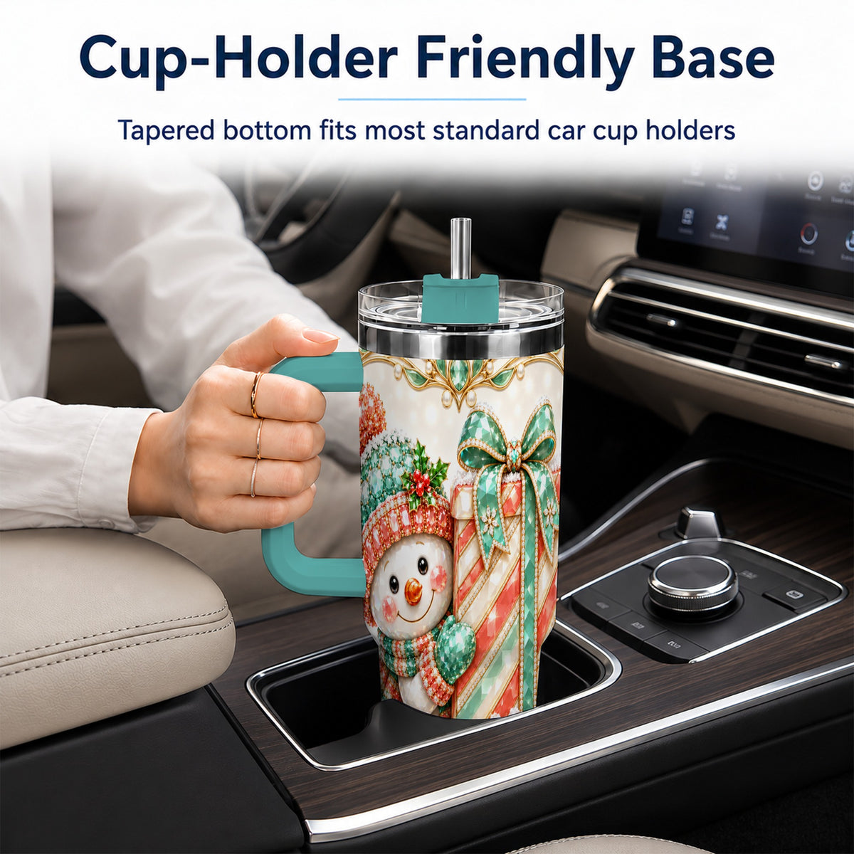 #pl[40oz|Green] Snowman Present Tumbler 40oz, Holiday Tumbler, Stainless Steel Travel Cup