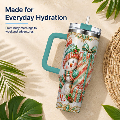 #pl[40oz|Green] Snowman Present Tumbler 40oz, Holiday Tumbler, Stainless Steel Travel Cup