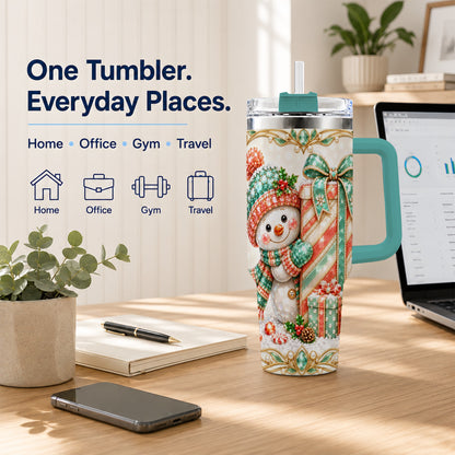 #pl[40oz|Green] Snowman Present Tumbler 40oz, Holiday Tumbler, Stainless Steel Travel Cup