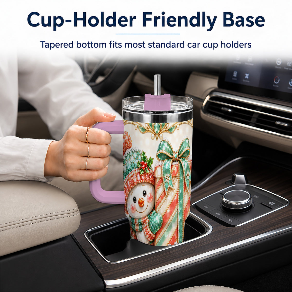 #pl[40oz|Pink] Snowman Present Tumbler 40oz, Holiday Tumbler, Stainless Steel Travel Cup