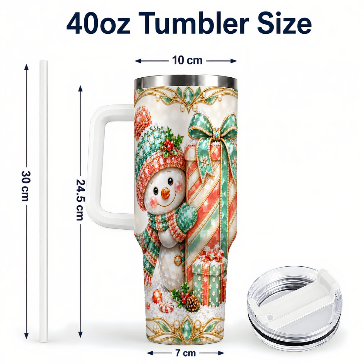 #pl[40oz|White] Snowman Present Tumbler 40oz, Holiday Tumbler, Stainless Steel Travel Cup