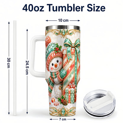 #pl[40oz|White] Snowman Present Tumbler 40oz, Holiday Tumbler, Stainless Steel Travel Cup