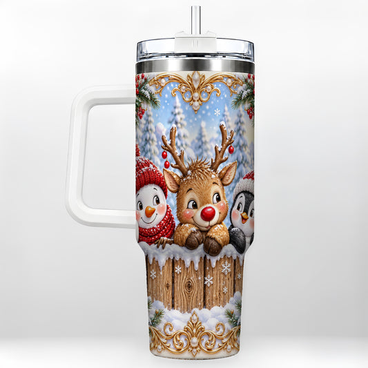 Winter Friends Tumbler 40oz, Christmas Tumbler, Stainless Steel Travel Cup
