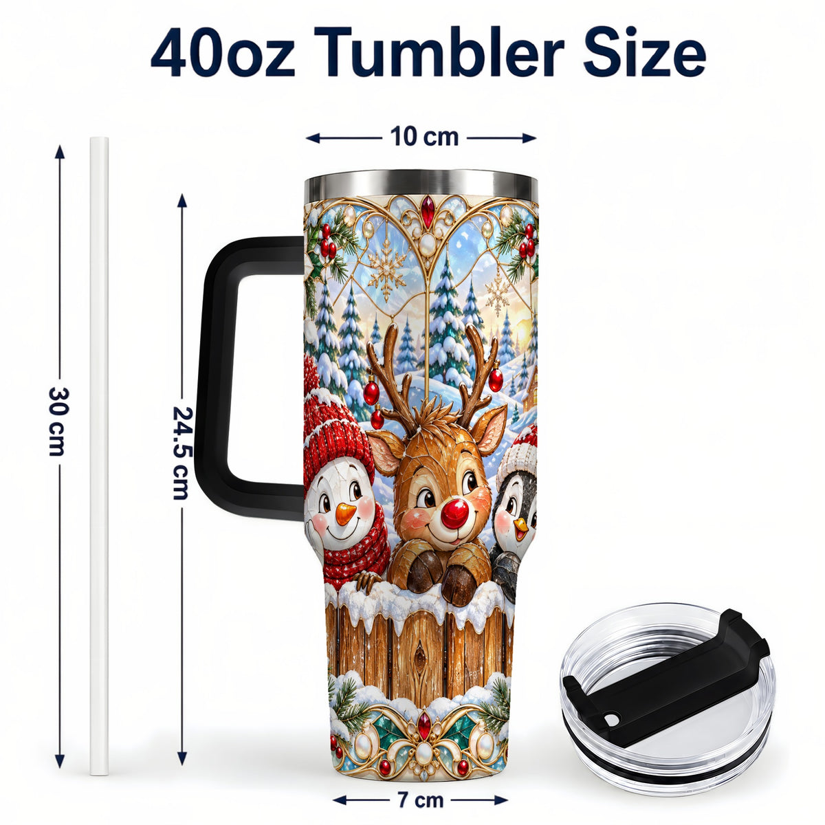 #pl[40oz|Black] Snowy Friends Tumbler 40oz, Christmas Tumbler, Stainless Steel Travel Cup