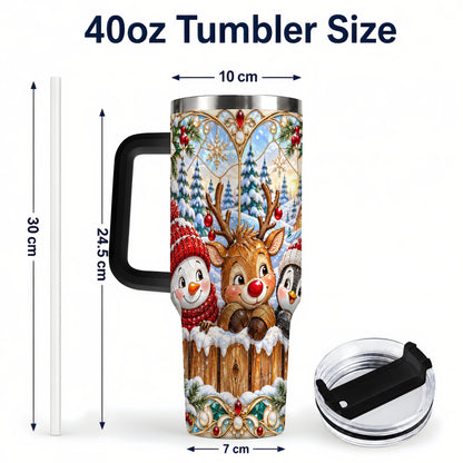 #pl[40oz|Black] Snowy Friends Tumbler 40oz, Christmas Tumbler, Stainless Steel Travel Cup