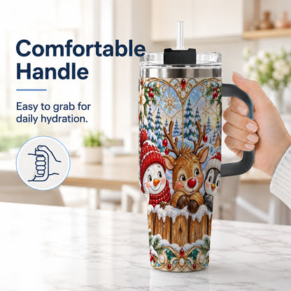 #pl[40oz|Black] Snowy Friends Tumbler 40oz, Christmas Tumbler, Stainless Steel Travel Cup