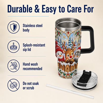 #pl[40oz|Black] Snowy Friends Tumbler 40oz, Christmas Tumbler, Stainless Steel Travel Cup